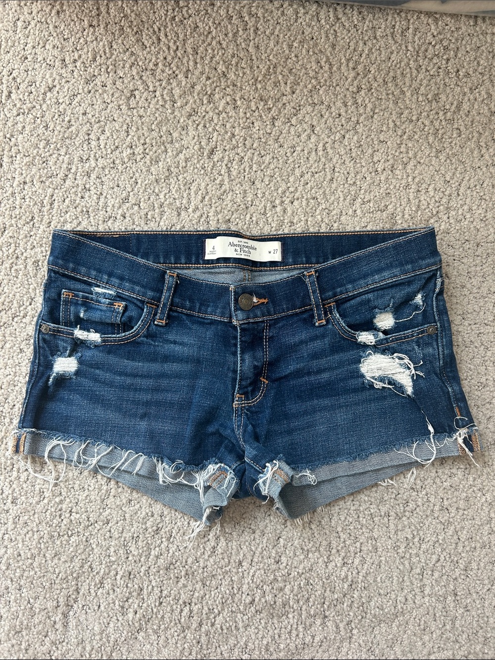 Abercrombie & Fitch Medium Blue Distressed Cutoff Denim Shorts